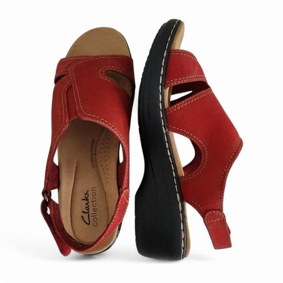 CLARKS womens Comfrot Walking Sandals Merliah Style Flat Sandals Wedge 7 1/2 W - Picture 1 of 12